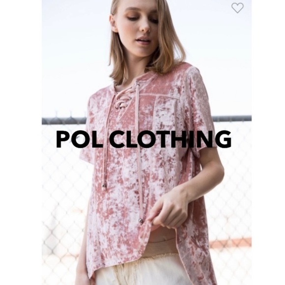 New! POL Dusty Rose Crushed Soft Velvet Tie Lace Up Front, Hi Lo Hem Top - Picture 2 of 8